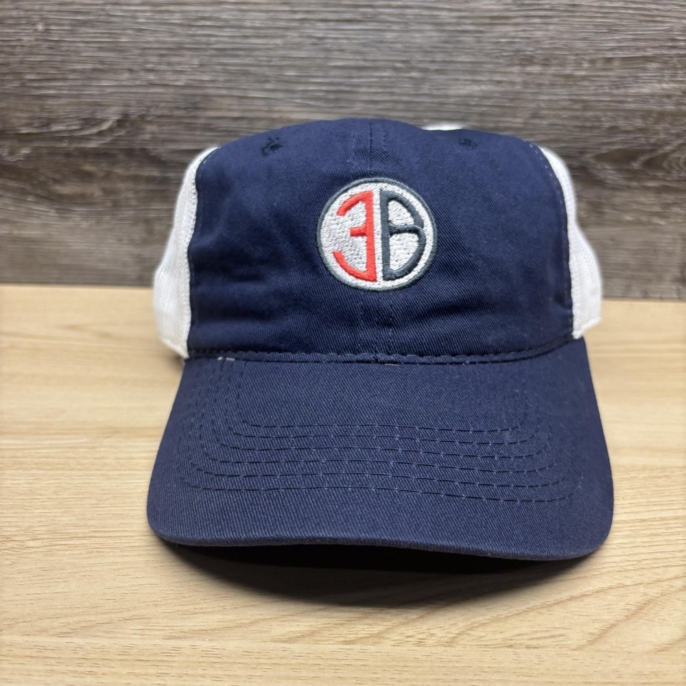 3B Outdoor Equipment Hat Cap Strap Back One Size Navy White Baseball Embroidered